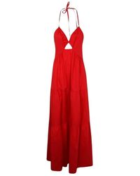 Twinset - Kleedjes ,Rood ,Katoen Elegante Lange Jurk Met Bandjes - Lyst