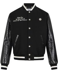 Philipp Plein - Jassen ,Zwart ,Wol Varsity Bomber Cocco Sleeves Las Vegas - Lyst