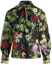 Alice + Olivia - Schwarze Blumenmuster Puffärmel Hemd - Lyst