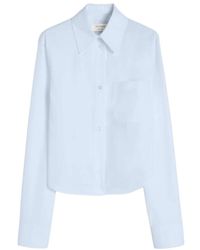 Sportmax - Overhemden ,Blauw ,Katoen Shirt Katoen Cropped Geplooide Achterkant - Lyst