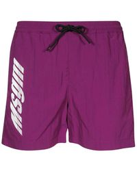MSGM - Badmode ,Paars ,Logo Print Zwemshorts Polyamide - Lyst