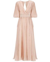 Costarellos - Rosa Lurex Georgette Kleid Mit V-Ausschnitt - Lyst