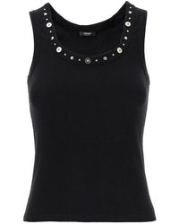 Versace - Tops ,Zwart ,Katoen Geribbelde Stretch Katoenen Tanktop - Lyst