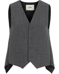 Fendi - Graue nadelstreifen-wollweste mit cape-ärmeln - Lyst