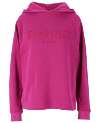Twinset - Hoodies & Sweatvesten ,Roze ,Katoen Fuchsia Hoodie Met Logo - Lyst