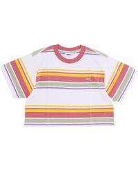 Obey - Tops ,Veelkleurig ,Katoen Gestreepte June Cropped Tee Roze - Lyst
