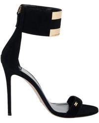 Elisabetta Franchi - Schoenen ,Zwart ,Leer Suede Sandalen Met Juweel Logo - Lyst
