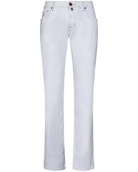 Jacob Cohen - Jeans slim-fit bianchi in denim di cotone elasticizzato con cuciture a contrasto - Lyst