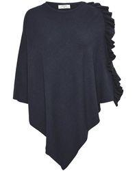 Cream - Jassen ,Blauw ,Polyester Blauwe Poncho Met Ruchedetail - Lyst