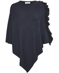 Cream - Blauer Poncho Mit Rüschen-Detail - Lyst
