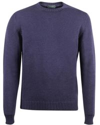 Zanone - Truien & Vesten ,Blauw ,Wol Ronde Hals Gekweek - Lyst
