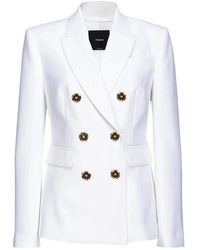 Pinko - Jassen ,Wit ,Polyester Peak-Lapel Double-Breasted Blazer - Lyst