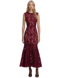 Self-Portrait - Kleedjes ,Bruin ,Leer Guipure Lace Midi Dress - Lyst
