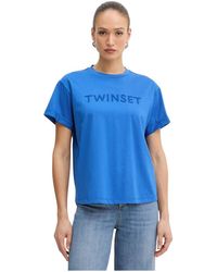 Twinset - Tops ,Blauw ,Katoen T-Shirt - Lyst