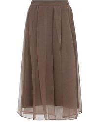 Brunello Cucinelli - Rokken ,Bruin ,Midi Voile Rok - Lyst