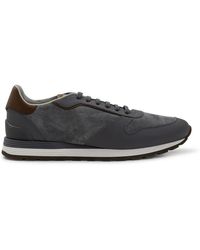 Brunello Cucinelli - Graue leder panel sneakers - Lyst