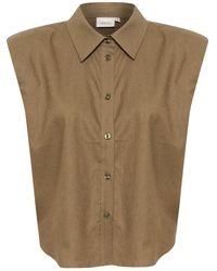 Gestuz - Camicia blusa in lino grigio pietra - Lyst