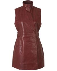 Ganni Leather Mini Dress - Bruin