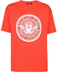 Balmain - T-Shirt aus beflockter Baumwolle mit -Logo - Lyst