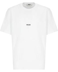 MSGM - Magliette bianca in cotone con logo - Lyst