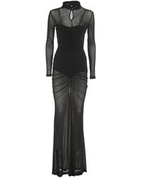 ACTUALEE - Kleedjes ,Zwart ,Polyester Zwarte Gedrapeerde Jurk - Lyst