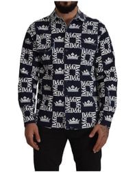 Dolce & Gabbana - Dolce Gabbana Denim Stretch Dg Crown Logo Casual Shirt - Lyst