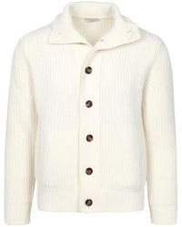 Paolo Pecora - Truien & Vesten ,Wol Roomkleurige Wollen Mix Ribgebreide Vest - Lyst