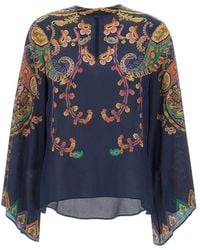 Etro - Overhemden ,Veelkleurig ,Zijden Blouse Met Geplaatste Paisley Bloemenprint - Lyst