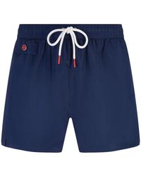 Kiton - Marineblaue badehose mit logo appliqué,blaue polyester swim boxer shorts - Lyst