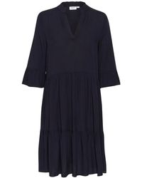 Saint Tropez - Blauwe Diepe Effengeklede Jurk Met Ruche - Lyst