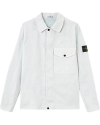 Stone Island - Jassen ,Wit ,Katoen Cotton Stretch Broken Twill Shirts - Lyst