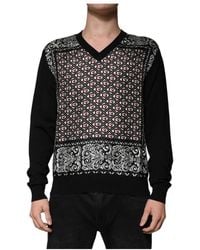 Dolce & Gabbana - Logo Wool V-Neck Pullover Sweater - Lyst