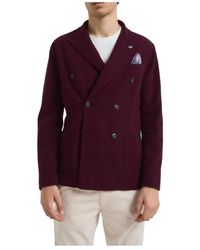 Bob - Bordeaux Gebreid Dubbelbreasted Jas - Lyst