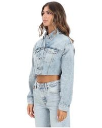 Tommy Hilfiger - Denim Crop Jacke Mit Oversized Flagge - Lyst