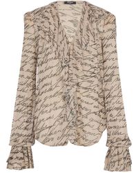 Balmain - Overhemden ,Overhemd Met Ruches En Liefdesbriefprint - Lyst