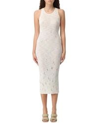 Pinko - Kleedjes ,Wit ,Katoen Doorschijnend Detail Gebreide Jurk Stijlvolle Look - Lyst