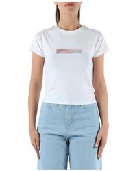 Calvin Klein - Logo print cropped stretch cotton t-shirt - Lyst