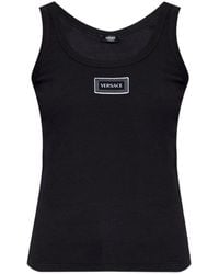 Versace - Tops ,Zwart ,Katoen 90S Vintage Logo Ribbed Tank Top - Lyst