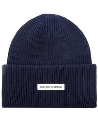 Emporio Armani - Cappello beanie unisex blu navy - Lyst