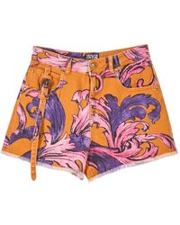 Versace Jeans Couture - Barocke Denim Shorts Mit Fransigen Kanten - Lyst