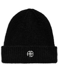 Anine Bing - Schwarze Strickmütze Mit Logo-Stickerei - Lyst