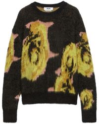 MSGM - Gebreide Trui Met Bloemenintarsia - Lyst