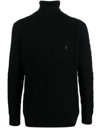 Polo Ralph Lauren - Schwarzer Rippstrickpullover Mit Rollkragen - Lyst