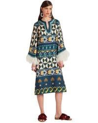 La DoubleJ - Kleedjes ,Veelkleurig ,Kaftan Met Veren En Splitten - Lyst