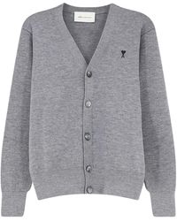 Ami Paris - Truien & Vesten ,Grijs ,Wol Quota V-Neck Cardigan - Lyst