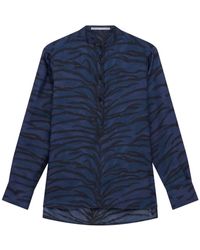 Stella McCartney - Overhemden ,Blauw Tiger Print Zijden Blouse - Lyst