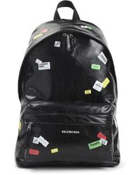 Balenciaga - Explorer Zwarte Leren Rugzak Met Logo Patches - Lyst