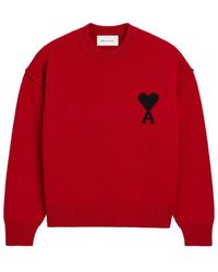 Ami Paris - Truien & Vesten ,Rood ,Wol Trui Met Hartmotief - Lyst