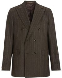 Oscar Jacobson - Jassen ,Bruin ,Wol Farris Regular Fit Dobbeltradet Stribet Flannel Blazer - Lyst