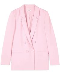 Oltre - Jassen ,Roze ,Leer Double-Breasted Blazer Van Crêpestof - Lyst